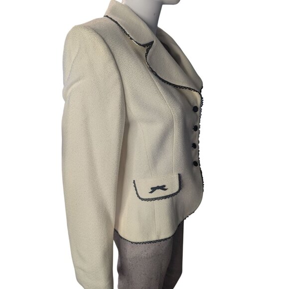 Tahari Arthur S Levine Textured Blazer Sz 10 Contrast Trim Romantic Preppy Party - Picture 3 of 10